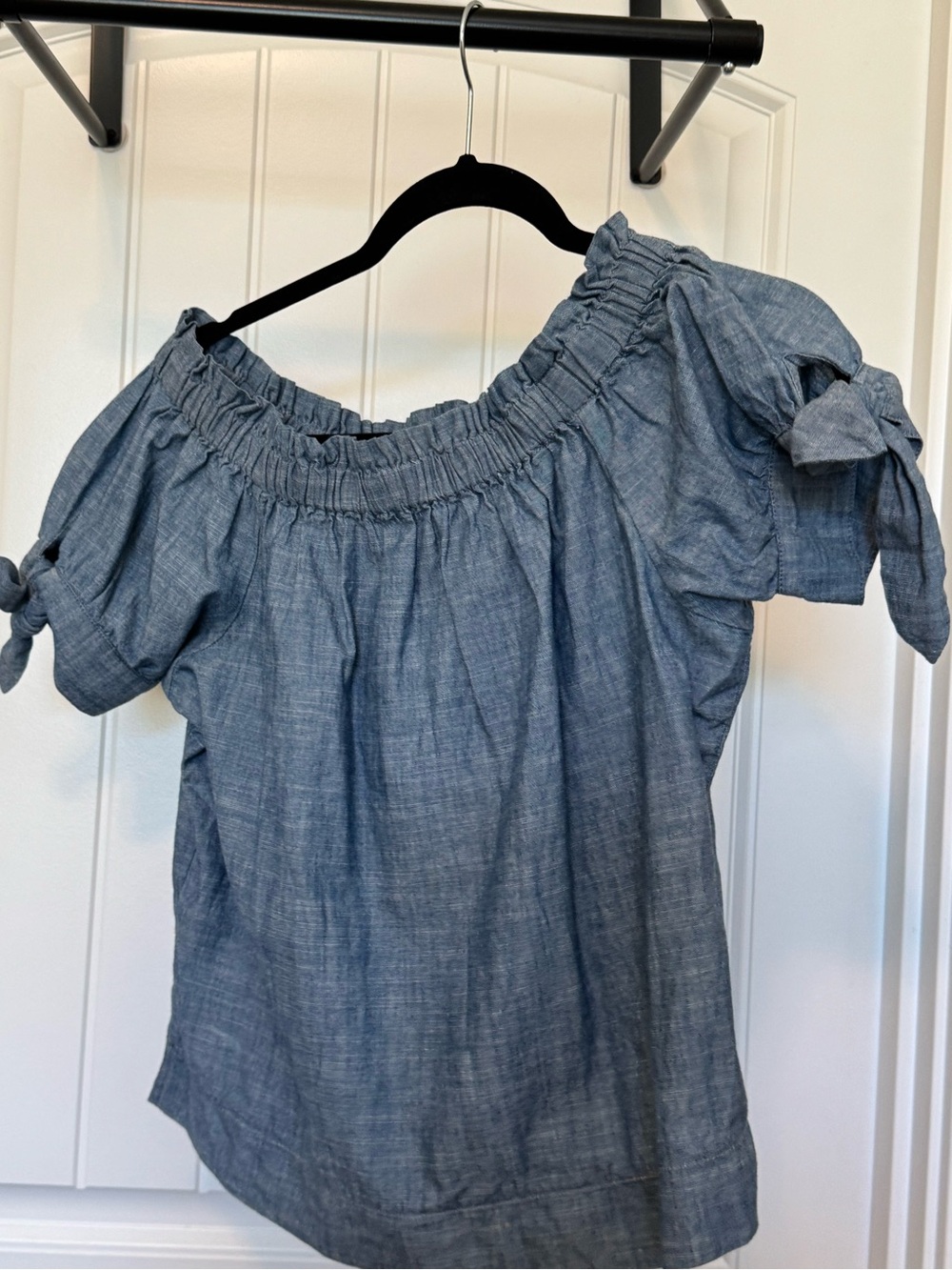 J. Crew Chambray Off-Shoulder Tie-Sleeve Top - Blue